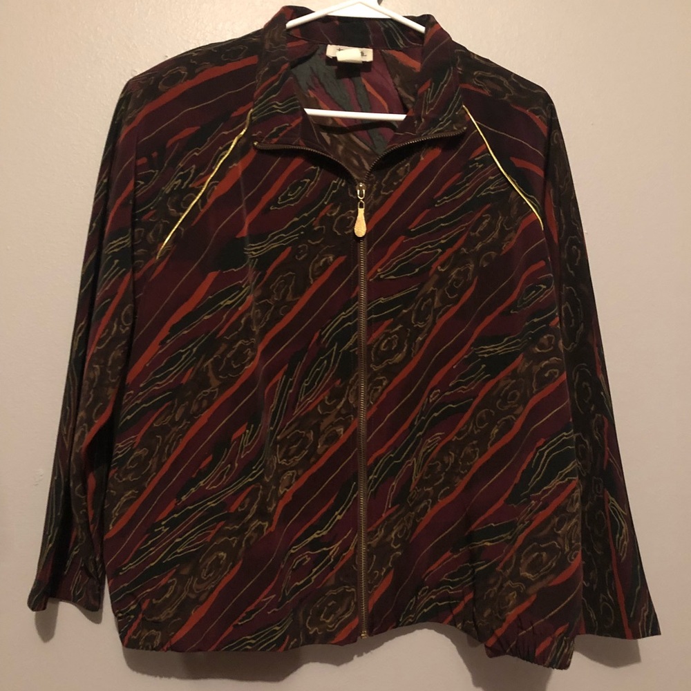 VTG Teddi Zip Up Jacket. Multi Color Pattern. Sz L
